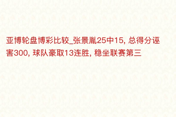 亚博轮盘博彩比较_张景胤25中15, 总得分诬害300, 球队豪取13连胜, 稳坐联赛第三