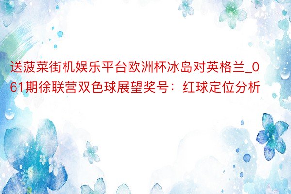 送菠菜街机娱乐平台欧洲杯冰岛对英格兰_061期徐联营双色球展望奖号：红球定位分析