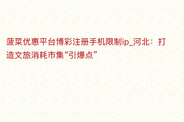 菠菜优惠平台博彩注册手机限制ip_河北：打造文旅消耗市集“引爆点”